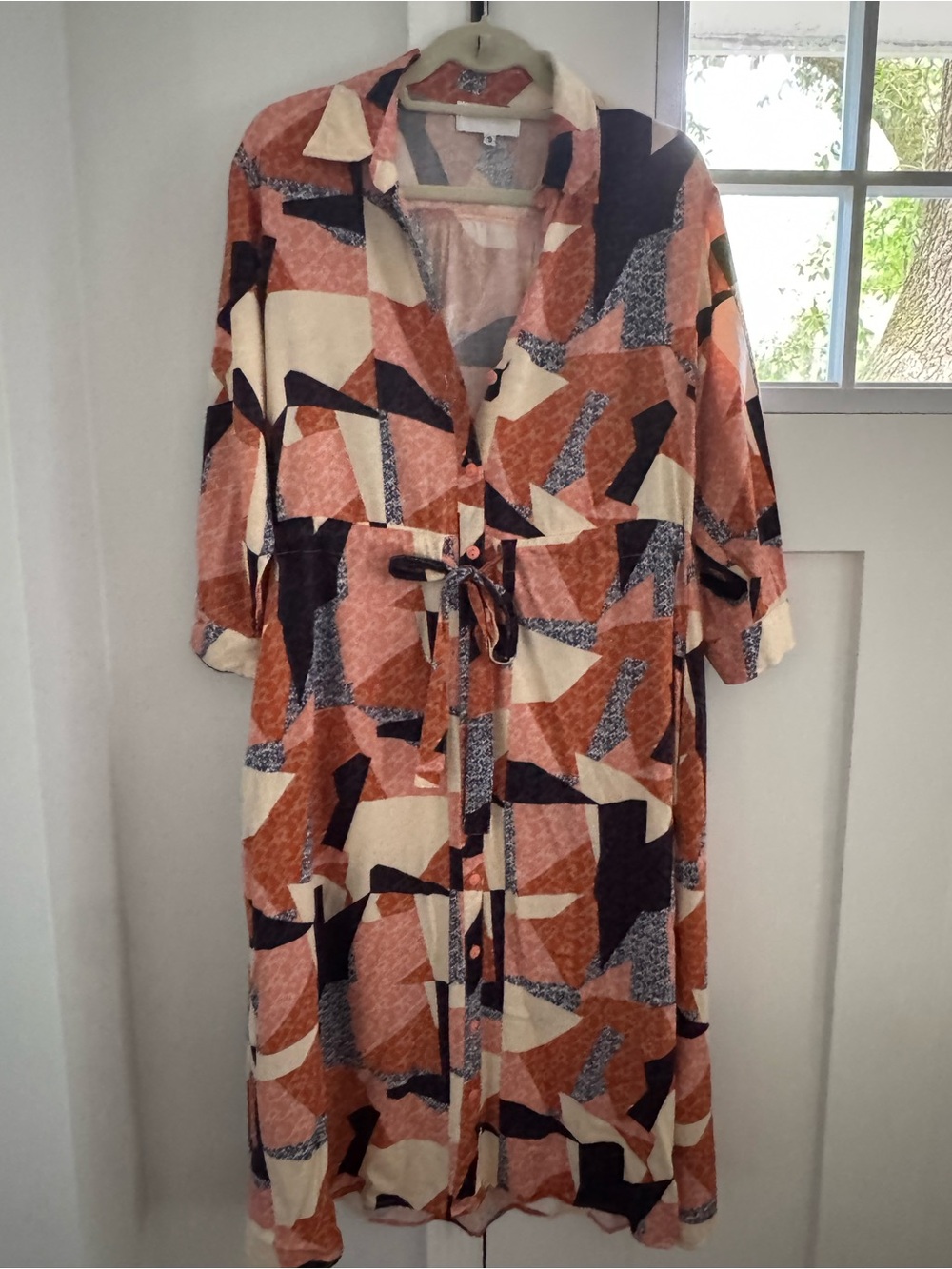 Quilted Pattern Quarter Sleeve Shirt Dress